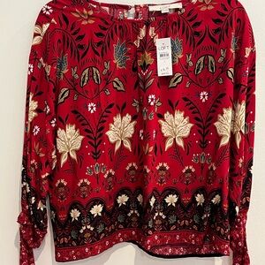 ⭐️ LOFT Red and Black Floral Blouse